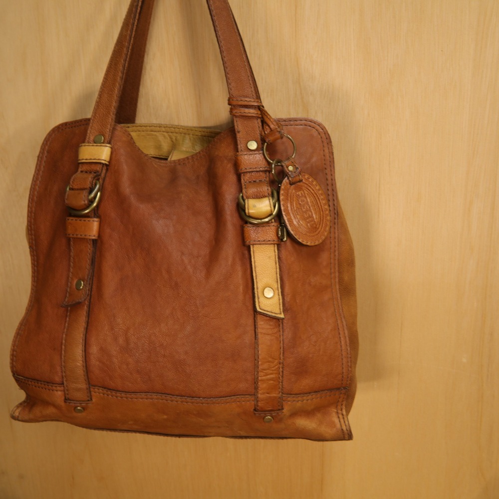 Fossil Long Live Vintage Brown Leather Tote Shoulder Bag Brass Hardware Key - Picture 11 of 11